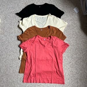 4 Pack Uniqlo Supima Cotton Short Sleeve V-neck Tshirts